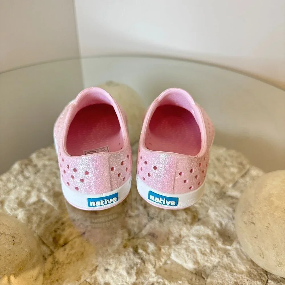 NATIVE Shoes Kids' Jefferson Bling Slip-On Sneaker in Barely Pink Bling/ White